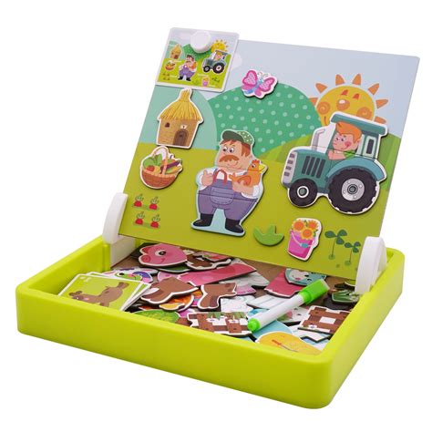 Vezve Kids Magnetic Jigsaw Farm Puzzle Set Board Drawing Toy For Boys