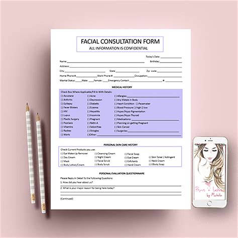 Facial Consultation Form Facial Forms Esthetician Consent Etsy