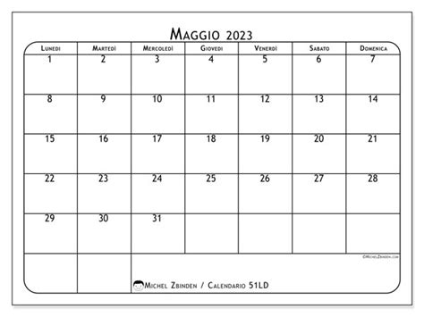 Calendario Maggio 2023 Da Stampare 49LD Michel Zbinden CH
