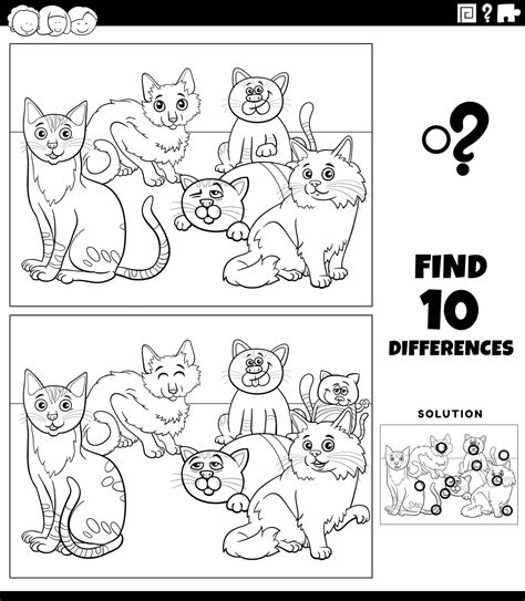 Differences Activity With Cats Characters Coloring Page Stock Image