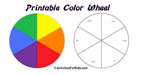 Printable Color Wheel Primary Secondary Colors Colours