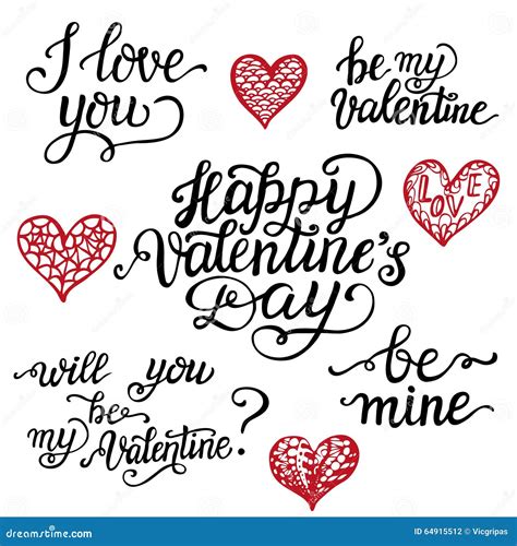 Valentine Day Hand Lettering Set Stock Vector Illustration Of