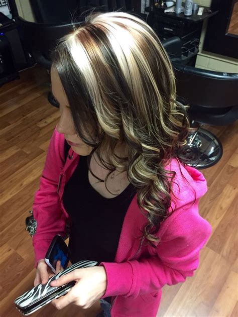 The color is a stunning combination. all over dark brown with blonde and carmel chunky ...