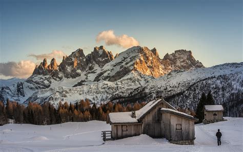 Wallpaper Winter Snow Mountains Wood Hut 1920x1200 Hd Picture Image