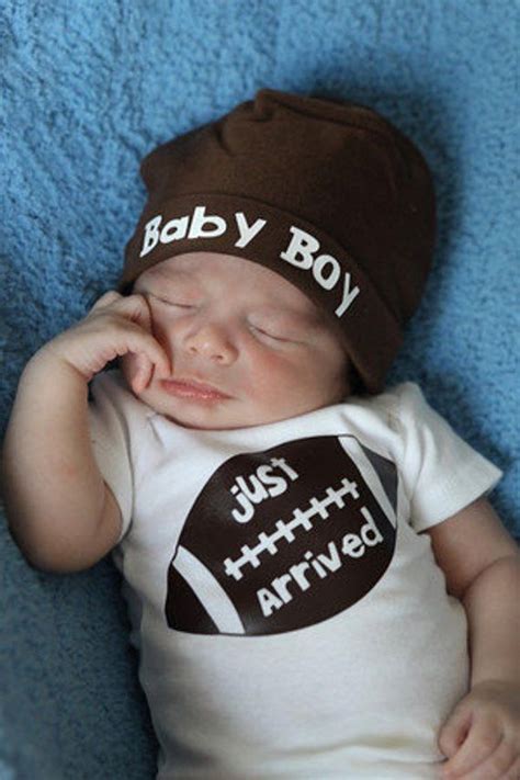 Long Sleeve Baby Boy Football Newborn Bodysuit With Matching Brown