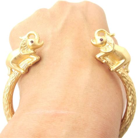 Beautiful Elephant Animal Wrap Around Bangle Bracelet Cuff In Gold