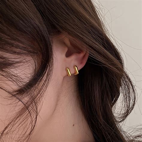 Basic Square Hoop Earrings 14k Gold Plated Small Gold Metal Stud