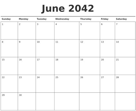 June 2042 Calendar Printable