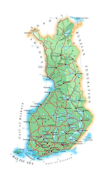 Detailed physical map of Finland. Finland detailed physical map ...