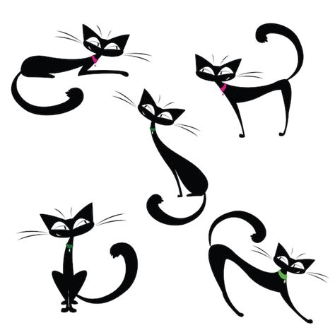 Premium Vector Set Cute Black Cats Isolated On White Background Stock Vector Illustration
