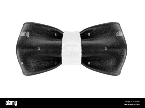Black And White Leather Bow Tie Isolated On White Background Stock