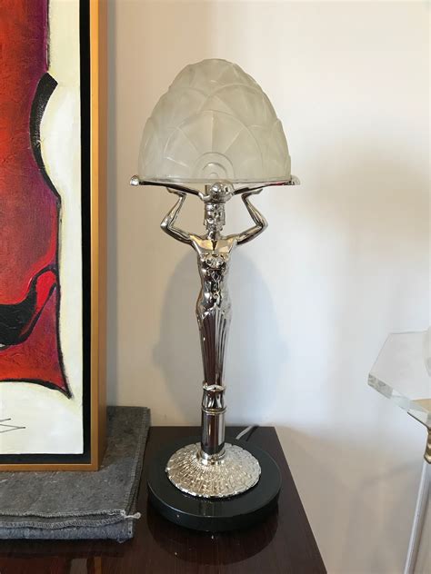 French Art Deco Female Figural Table Lamp By Degue Modernism