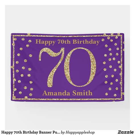 Happy 70th Birthday Banner Purple And Gold Glitter Zazzle Happy 70