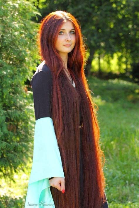 Now it is dark red/purple and brown. She looks like brave | Long red hair, Extremely long hair ...