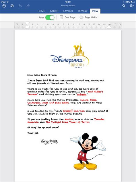Printable Free Disney World Surprise Letter Template
