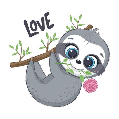 Cute little sloth with flower. Happy Valentine's day clipart. 3596685