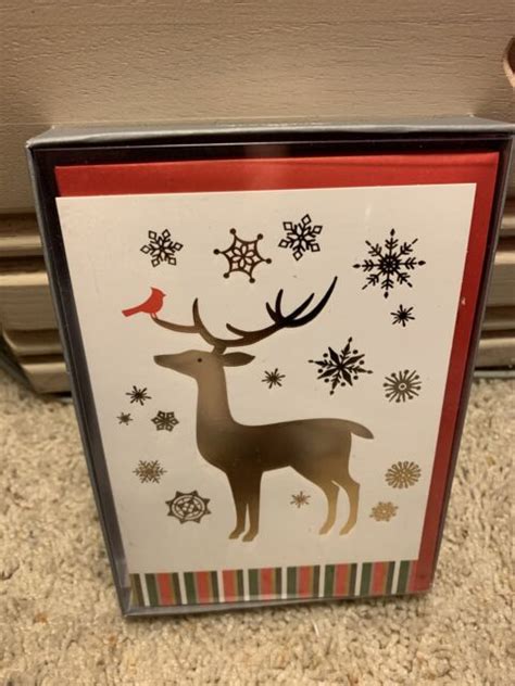 16 Hallmark Boxed Set Christmas Cards Foil Reindeer With Cardinal For