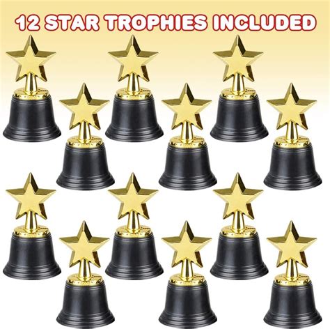 Artcreativity Gold Plastic Star Trophies For Kids Pack Of 12 Golden