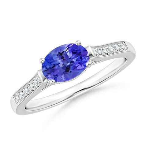 East West Oval Tanzanite Solitaire Ring With Diamonds Angara