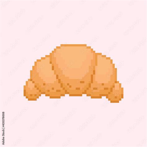 Pixel Art Croissant Illustration Vintage Croissant Bun In Retro 8 Bit