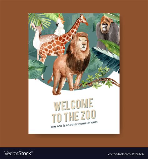 Zoo Poster Design With Lion Giraffe Deer Bird Vector Image