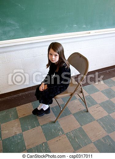 School Troubles Little Girl Sitting In Front Of The Class Room Canstock