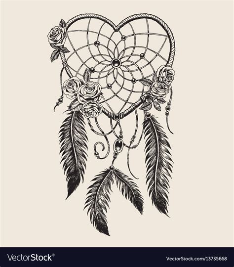 Hand Drawn Heart Shaped Dream Catcher Royalty Free Vector