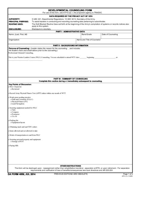 Fillable Da Form 4856 Army Pubs Printable Forms Free Online