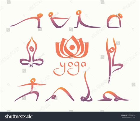Yoga Poses Symbols Set Hand Drawn Stylized Vector Illustration