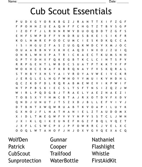 Cub Scout Essentials Word Search Wordmint