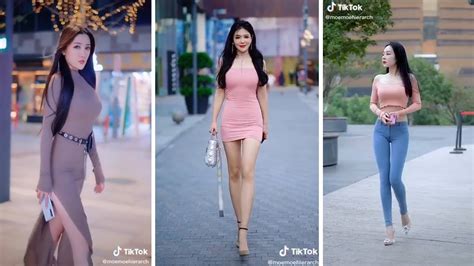 Chinese Beauty Charming Girl Walking In The Fashion Street Tik Tok
