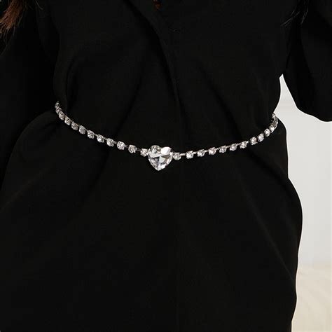 Sexy Rhinestone Heart Belly Waist Chain Body Jewelry For Women Simple Beach Crystal Leg Waist