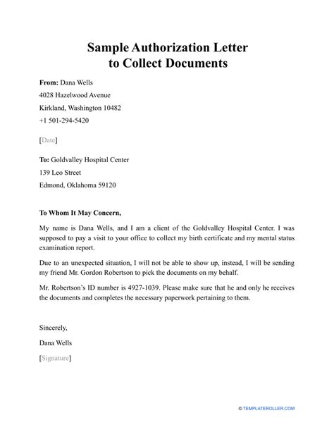 Sample Authorization Letter To Collect Documents Download Printable Pdf Templateroller