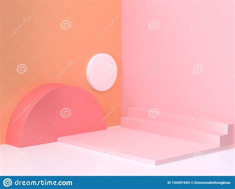Pink Orange Wall Corner Geometric Abstract Scene 3d Render