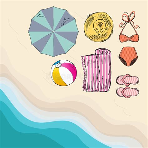 Summer Sketch Objects On The Beach Stock Vector Illustration Of Swimming Vacation 73035912
