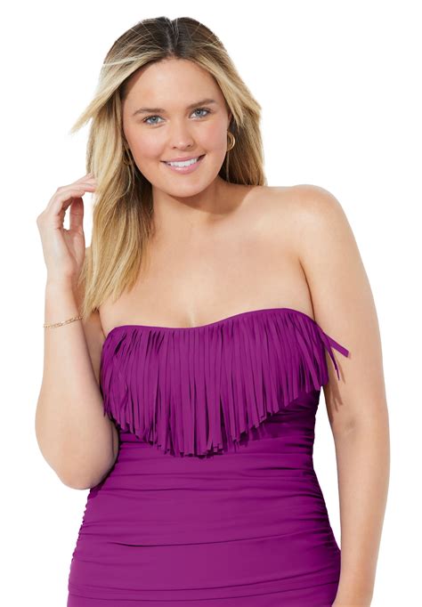 Swimsuits For All Womens Plus Size Fringe Bandeau Tankini Top 12 Spice