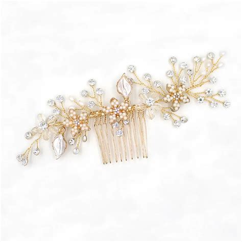 jonnafe bridal gold floral hair comb wedding hair vine accessories hand wired women prom