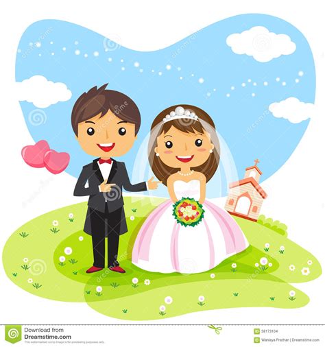 Cartoon Wedding Invitation Couple Stock Vector - Image: 58173104