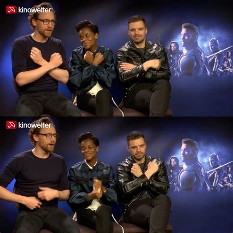Tom Hiddleston Letitia Wright And Sebastian Stan Doing The Wakanda