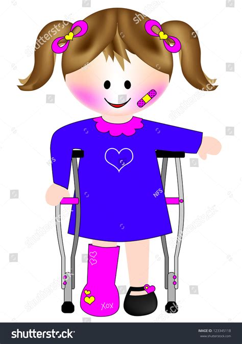 Cute Girl Crutches Stock Illustration 123345118 Shutterstock