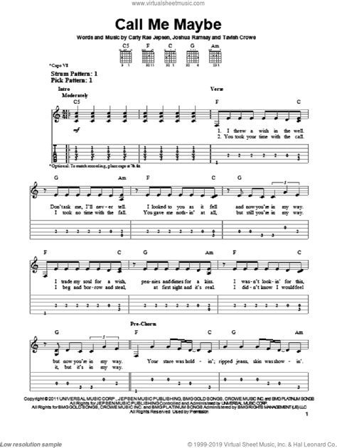 Call Me Maybe Sheet Music For Guitar Solo Easy Tablature Pdf