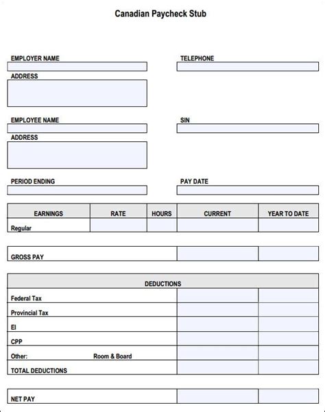 canadian pay stub template templates printable