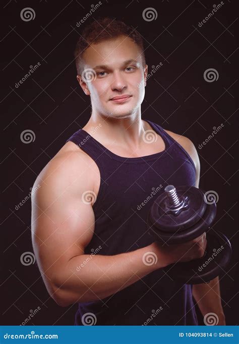 Handsome Muscular Man Working Out With Dumbbells Stock Photo Image Of