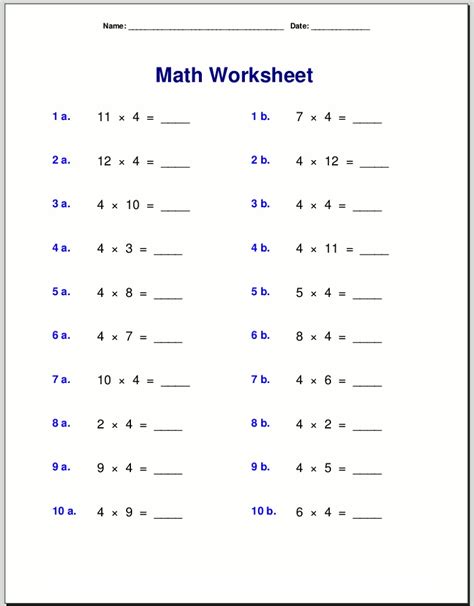 4 Times Table Worksheets Printable Activity Shelter