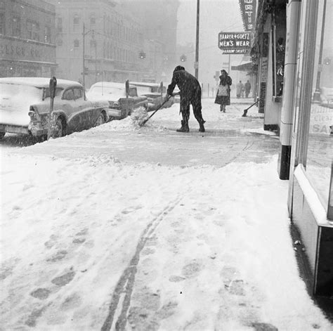 Shoveling Main Street Sidewalk In Snow Storm February 1960 Ann Arbor