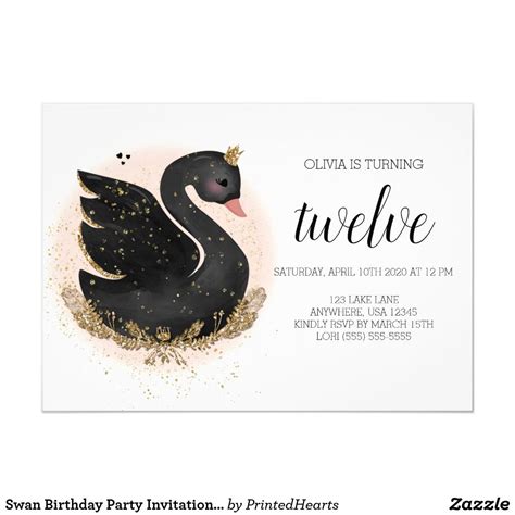 Swan Birthday Party Invitation Black And Gold Birthday Party