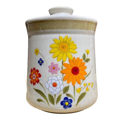 Stoneware Floral Canister By Montgomery Ward Fiesta Made In Etsy