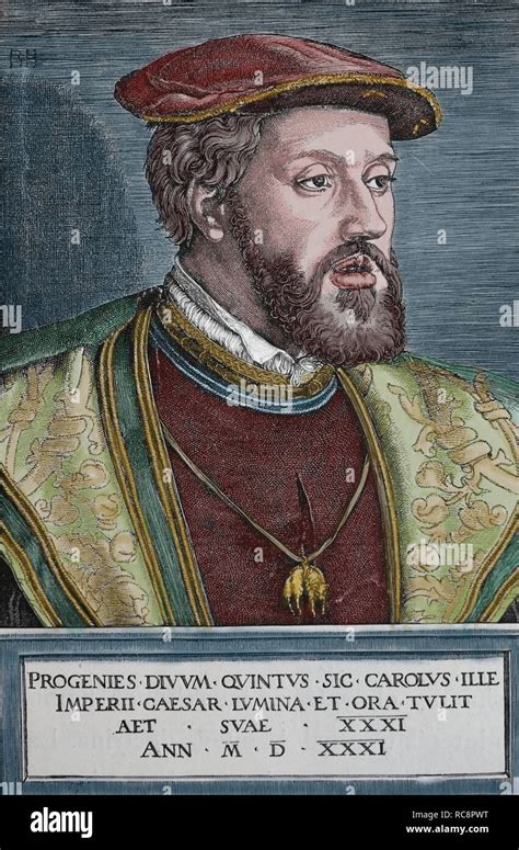 Charles V 1500 1558 Holy Roman Emperor Portrait Engraving By