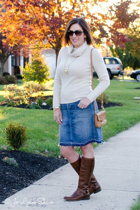 Fall Outfit Inspiration Denim Skirt Riding Boots
