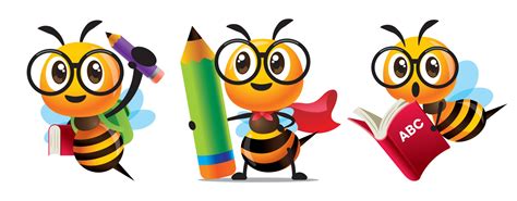 Cartoon Cute Bee Back To School Set With Holding A Huge Learning Book